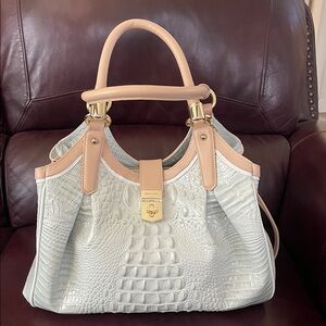 Brahmin light green/blue/aqua and tan tote